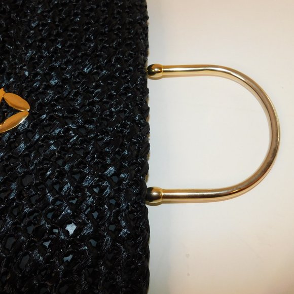 Made In Italy Woven Black Handbag 100% Visca With Gold Tone Handle Vintage - Picture 12 of 12